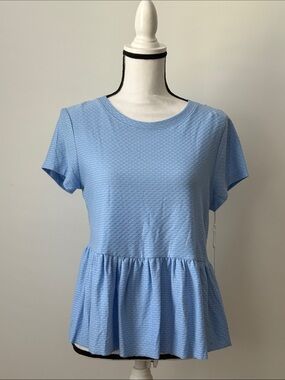 NWT Lauren Conrad Women’s Light Blue Short-Sleeve Peplum Top, Size Medium